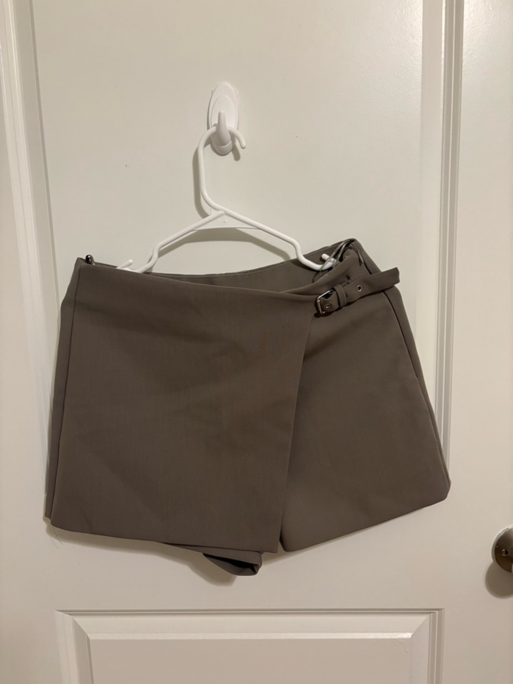 Zara Taupe Wrap-Style Skort with Side Buckle